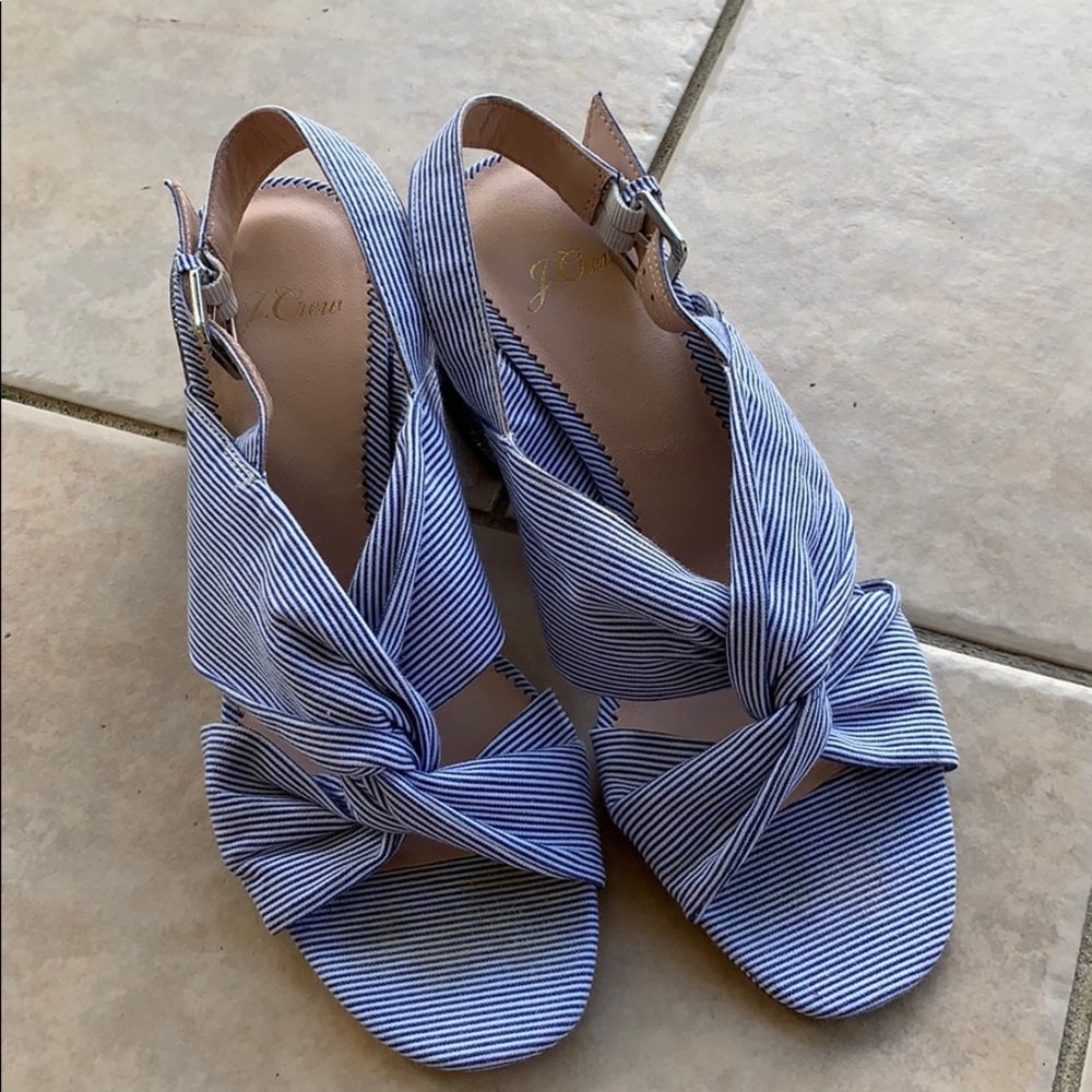 Striped twist sandals with sparkly heels